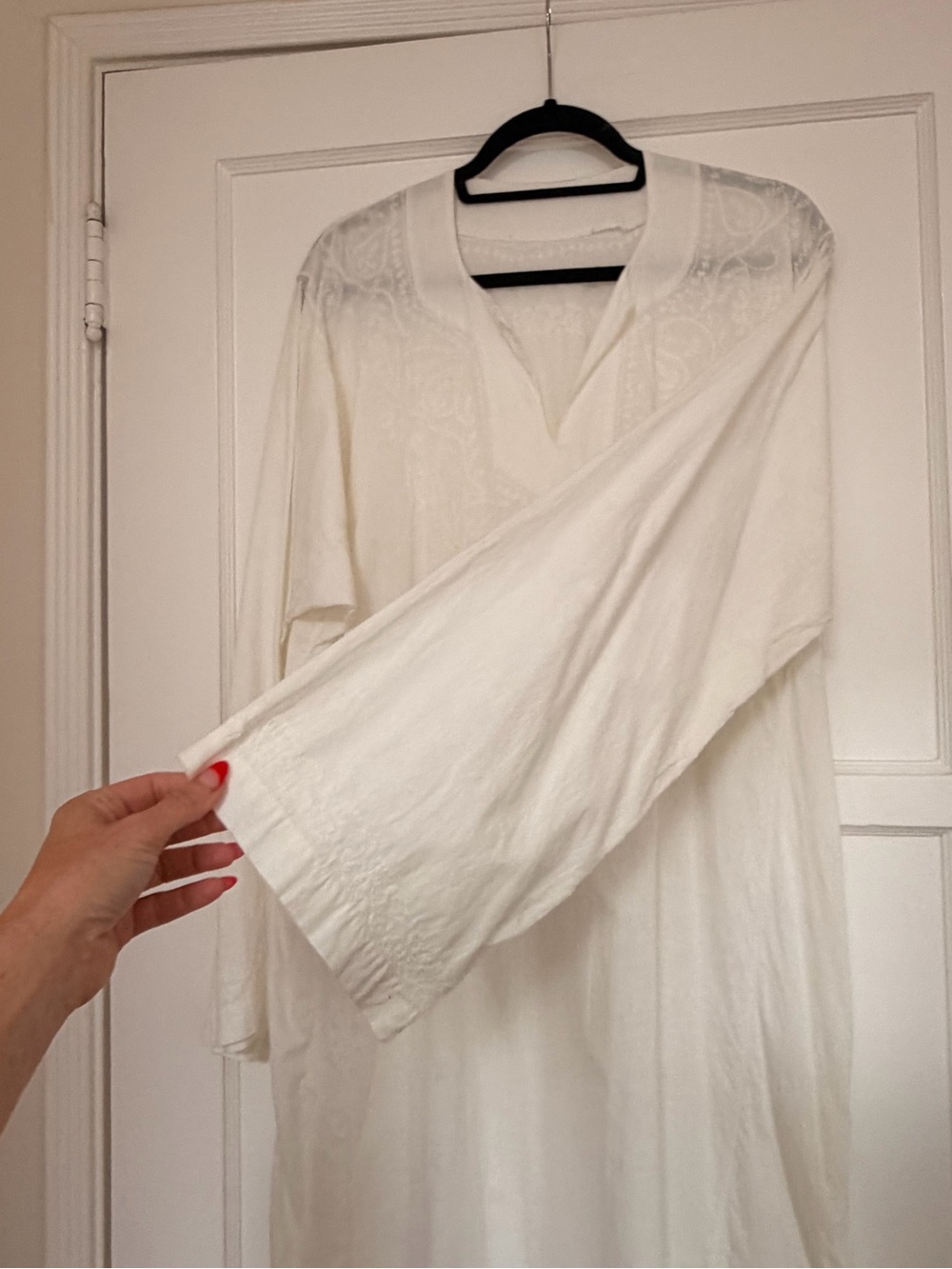 Vintage Indian Cotton Caftan Bohemian 70s Hippie Embroidered White XL - Picture 7 of 10